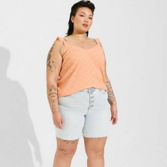 Torrid Plus Size V-Neck Ruffle Strap Tank Top Blouse - Picture 2 of 5